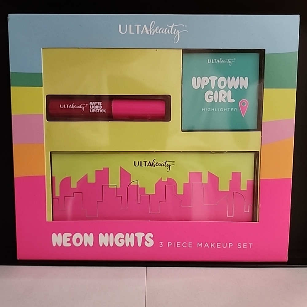 Ulta Beauty Neon Nights 3 Piece Makeup Set Shadow Palette Lipstick Highlighter
